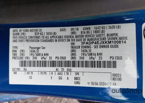 2019 Ford Fiesta Se z USA, uszkodzony, nr VIN 3FADP4EJXKM100814